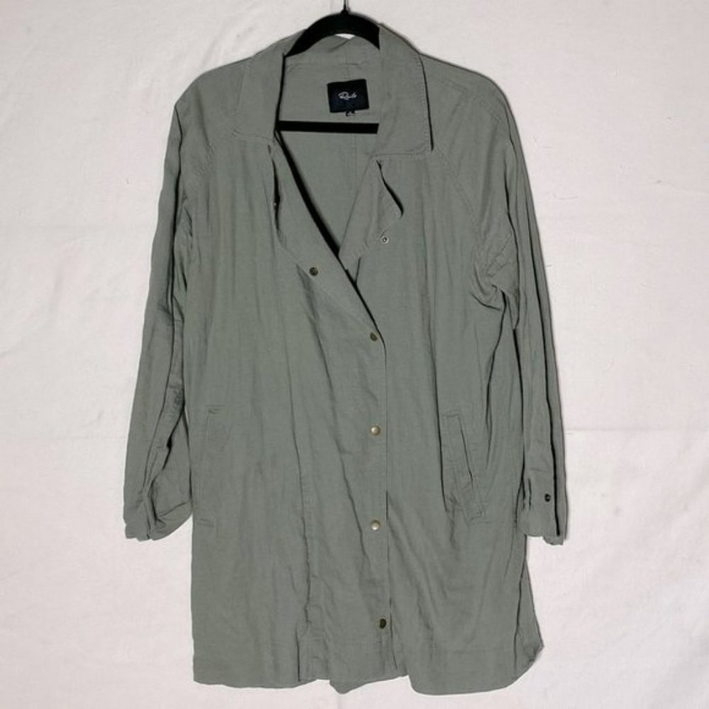 Rails Nadia Green  Linen Blend Utility Snap Button Moto Trench Shirt Jacket M